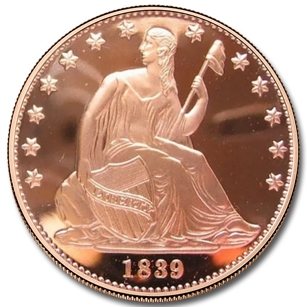 Seated Liberty 1 oz Copper Round — .999 Fine Copper
